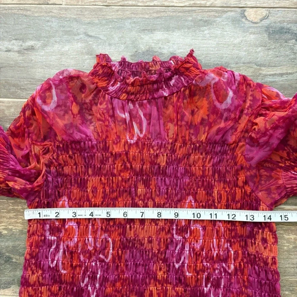 Free People Hello There Floral Boho Top Smocked Mesh See Measurements